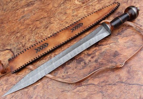 Damascus hand Forge Roman Gladius, Damascus Knife, Handmade Knives, Fixed Blade Knife, Knife Making, Leather Sheath, Damascus Steel, Folding Knives, Damascus