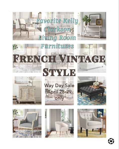 Way Day Sale in Wayfair! Check it out, Kelly Clarkson Furnitures are discounted too. Kelly Clarkson Furniture, French Vintage Living Room, Vintage Living Room Furniture, Vintage Living Room, Kelly Clarkson, French Vintage, Check It Out, Living Room Furniture, Vintage Fashion