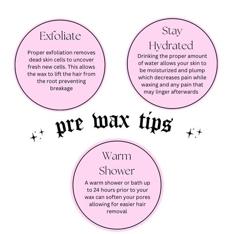 Prewaxing tips Facts About Waxing, Waxing Party Ideas, Pre Waxing Care Tips, Waxing Tips Brazilian Quotes, Waxing Information, Christmas Waxing Quotes, Waxing Menu Ideas, Waxing Wednesday Quotes, Waxing Business Photoshoot