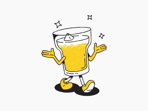 Walking Beer by Fabrizio Morra Drink Character, Beer Tattoo, Beer Drawing, Beer Cartoon, Beer Illustration, 심플한 그림, Retro Graphic Design, Posca Art, Beer Design