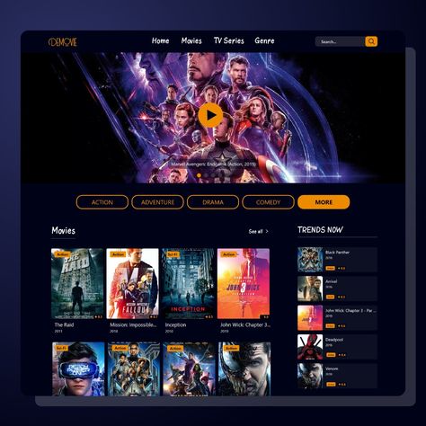 Movie Website Design Inspiration, Movies Website Design, Entertainment Website Design, Movie Web Design, Cinematic Website Design, Cinema Website Design, Movie Website Design, Netflix Website, Web Movie