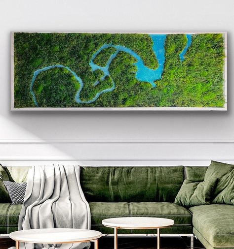 Moss Wall Artwork, Moss In Resin, Fern Living, Green Sculpture, Preserved Moss Wall Art, Moss Wall Decor, Preserved Moss Wall, Resin Wall Hanging, Resin Ocean Art