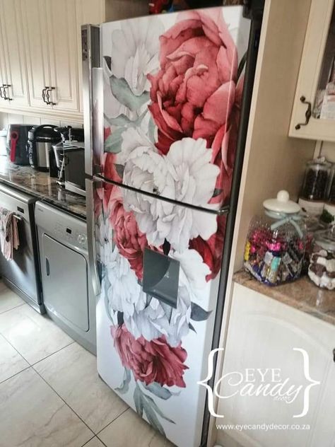 Appliance Wraps, Vinyl Fridge, Refrigerator Makeover, Laundry Room Decor Diy, Refrigerator Wraps, Refrigerator Decoration, Cottage Style Kitchen, Fridge Decor, Rustic Bedroom Decor