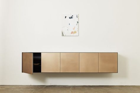 The Connect Floating Credenza is shown in Blackened Steel and Silicone Bronze. All New Format pieces are crafted by hand in Vancouver, Canada. #newformatstudio #connect #credenza #console #hangingcredenza #floatingconsole #sideboard #bronzecredenza #credenzadecor #credenzastyling #designideas #livingroomdecor #handcrafted #shelvingunit #siliconebronze Floating Credenza, Floating Media Console, Credenza Styling, Credenza Decor, Metal Sideboard, Blackened Steel, Sideboard Designs, Vancouver Canada, Joinery