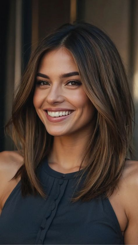 Cute Mom Cuts: 15 Styles to Transform Your Look - Fads Medium Hair Round Face, Thick Hair Bangs, Hairstyle Change, Mom Haircuts, Rambut Brunette, Brunette Balayage Hair, Mom Hairstyles, Hair Bangs, Shoulder Length Hair Cuts