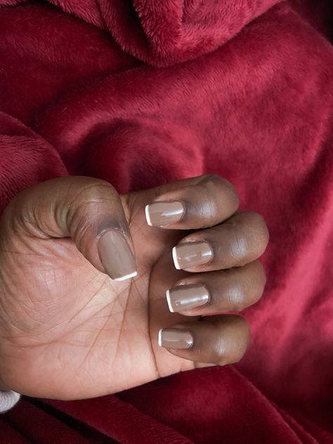 White French Tip Nails Natural, Brown Nails White Tips, White And Brown French Tip, Brown French Manicure Square, Brown Nails With White Tips, Brown And White French Tip, Brown Nail White Tip, French Tip Nails Natural, Different Shades Of Brown Nails French Tip