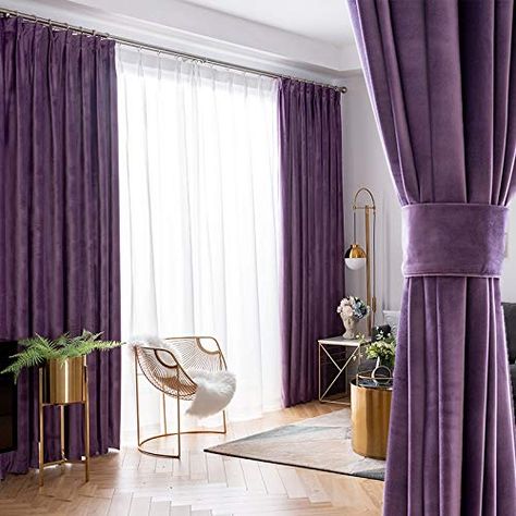Purple Curtains Living Room, Velvet Curtains Living Room, Luxury Curtains Living Room, Curtains Living Room Modern, Purple Living Room, Purple Curtains, Curtain For Living Room, Plain Curtains, Luxury Curtains
