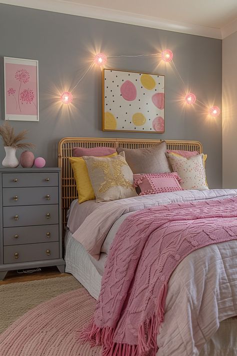 grey and pink bedroom, bedroom ideas, bedroom decor, bedroom inspiration, girly home decor, feminine bedroom, girly bedroom Grey And Pink Bedroom Decor, Pink And Grey Bedroom Decor, Gray Teen Bedroom, Grey And Pink Bedroom, Pink And Grey Bedroom, Girly Home Decor, Girls Bedroom Grey, Girly Home, Grey Bedroom Decor