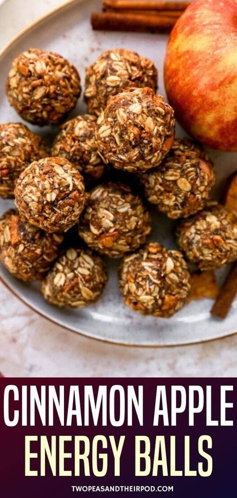 Cinnamon Apple Energy Balls-these easy no-bake energy bites are the perfect healthy snack for fall! They only take 10 minutes to make and are great for breakfast, snack time, or dessert. Apple Cinnamon Energy Bites, No Bake Energy Bites For Diabetics, Apple Cinnamon Energy Balls, Protein Balls Apple Cinnamon, Pregnancy Energy Balls, No Bake Apple Recipes, Healthy Apple Recipes Snacks, Granola Bites Recipe, Apple Cinnamon Bites