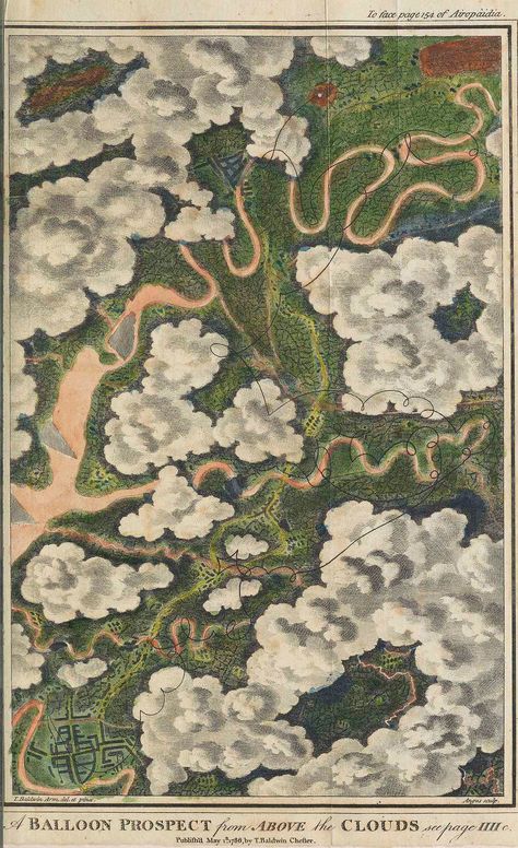 "A Balloon Prospect from Above the Clouds" from Thomas Baldwin's "Airopaidia." Balloon Flights, Aerial Images, Vanishing Point, Old Maps, Above The Clouds, The Balloon, Aerial View, The Public, Public Domain