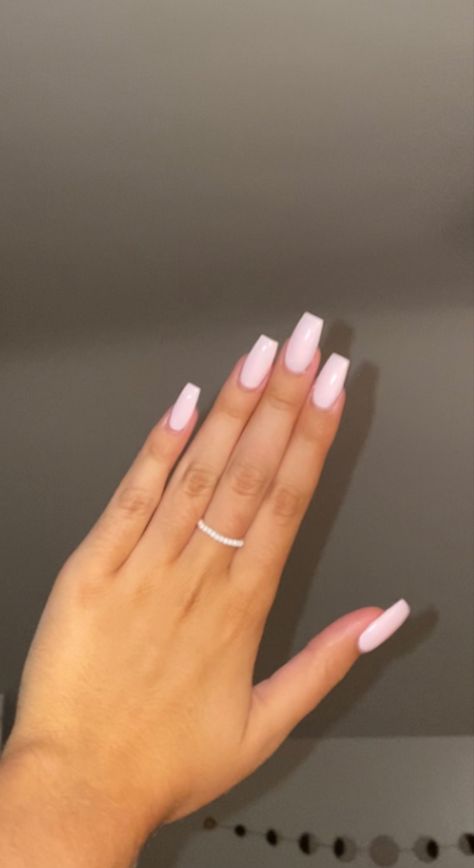 Soft Pink Nails Coffin, Light Pink Acrilyc Nails, Plain Colour Nails Summer, Clean Set Nails, Acrylic Nails Full Color, Really Light Pink Nails, Solid Light Pink Nails, Coffin Plain Nails, Simple Nail Inspo Square Medium