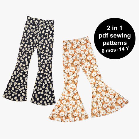 Baby Flare Pants Pattern, Flare Leggings For Kids, Kids Flare Pants Pattern, Bellbottom Pants Pattern Free, Bell Bottom Sewing Pattern, Baby Bell Bottoms Pattern, Sewing Kids Clothes Patterns, Bell Bottom Pattern, Bell Bottoms Pattern