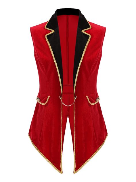 PRICES MAY VARY. 90% Velvet, 10% Metal Button closure Soft and smooth touch feeling fabric, breathable and comfortable to wear Lapel sleeveless tailcoat for women, two flap pockets for decoration The tailcoat is adorned with gold braided trimming and buttons This ringmaster tailcoat can be paired with shirt, skinny pants and boots Suitable for theme party, Halloween, cosplay, costume ball, photography, etc Set Include: 1x Tailcoat  Condition: New without tag  Material: 90% Velvet, 10% Metal    T Circus Ringmaster, Ringmaster Costume, Theatre Costumes, Halloween Women, Halloween Cosplay, Tag Sale, Costume Halloween, Costumes For Women, Halloween Christmas