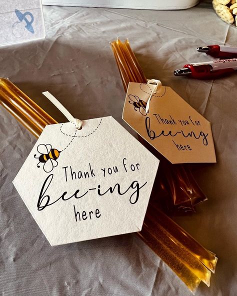 Thank you for "bee-ing" here thank you tags for baby shower 3"x2.5"  Handmade tags take about 3 days to be made HONEY NOT INCLUDED, TAGS ONLY Ribbon is optional Bee Theme Favors, Bee Favor Ideas, Thank You For Bee-ing Here, Honey Theme Baby Shower Ideas, Bee Themed Party Favors, Bee Gender Reveal Party Food, A Little Hunny Is On The Way, Baby To Bee Shower Ideas, Little Honey Baby Shower Theme