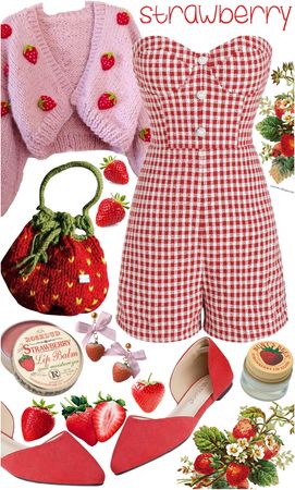 Strawberry Themed Outfit Aesthetic, Modern Strawberry Shortcake Outfit, Strawberry Girl Aesthetic Outfit, Strawberry Outfit Ideas, Strawberry Girl Outfit, Strawberry Outfit Drawing, Strawberry Aesthetic Outfit, Strawberry Outfit Aesthetic, Strawberry Girl Aesthetic