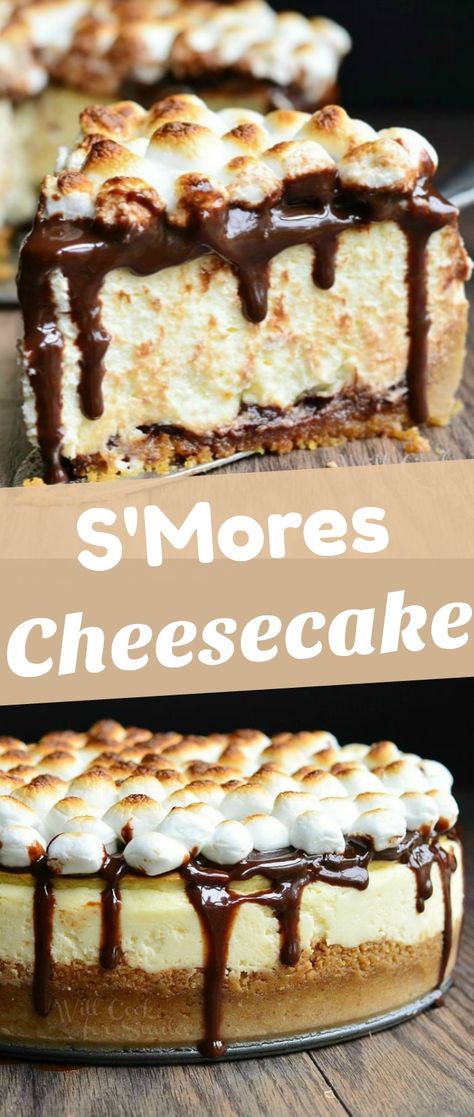 Cheesecake Marshmallow, Smores Cheesecake Recipe, Smores Cheesecake, Smooth Cheesecake, Smores Bars, Pudding Banana, Chocolate Smores, Marshmallow Desserts, Cheescake Recipe