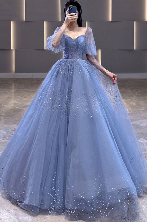 ً (@archivedlooks) / Twitter Dress Prom, A Line Formal Dress, Sky Blue Prom Dress, Long Ball Gown, Blue Ball Gown, Silk Dressing Gown, Blue Silk Dress, Prom Dresses Gowns, Blue Tulle