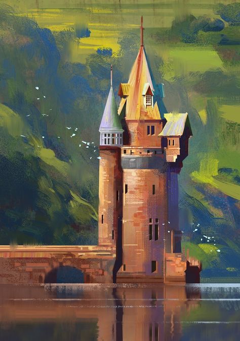 ArtStation - Castle Color Studies with Steps, Donglu Yu Illustration Tumblr, Castle Illustration, Castle Drawing, Castle Painting, Landscape Concept, Building Art, Fantasy Castle, Fantasy Places, Fantasy Paintings