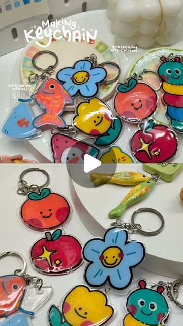 mini art studio and shop on Instagram: "first time making shrink plastic keychain using @ohuhuart acrylic marker set, made some mistakes but it was pretty fun though!🍋🍊  full process is uploaded on youtube, youtube : gazoo studio" How To Make Acrylic Keychains, Shrink Plastic Keychain, Mini Art Studio, Plastic Keychain, Marker Set, Acrylic Keychains, Youtube Youtube, Shrink Plastic, Acrylic Keychain