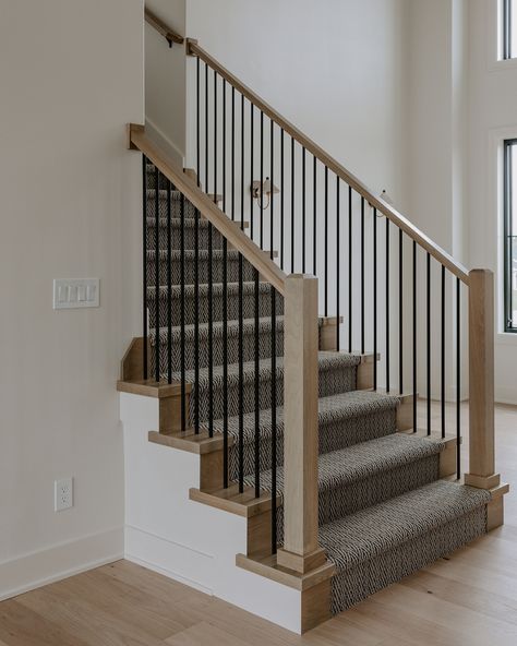 Jill Rolling | A focal point you don’t want to overlook when building/remodeling - your stair carpet and railing. This is a great place to add character… | Instagram Character Instagram, Top Of Stairs, Step Railing, Stair Makeover, Stair Wall, Stair Railing Design, Building Remodeling, Stair Carpet, Stair Remodel