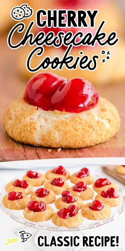 Cherry Cheesecake Cookies, Cranberry Bars Recipe, Mini Cherry Cheesecakes, Cheesecake Cookies Recipes, Dessert Recipes Cookies, Basic Cookies, Cherry Cookies, Spaceships And Laser Beams, Cream Cheese Cookies