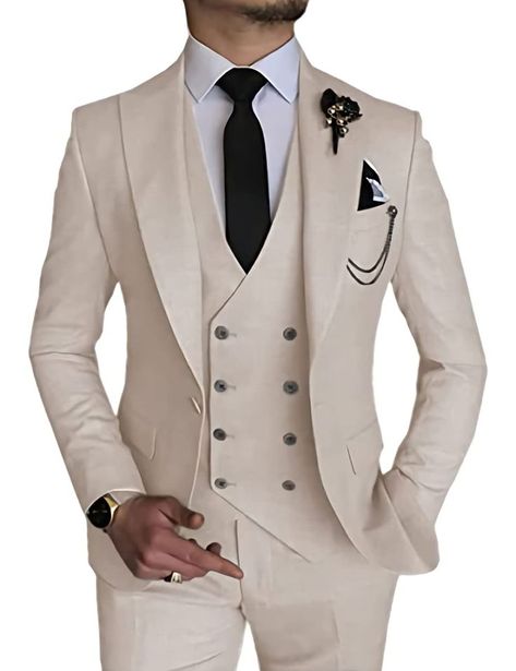 Men's 3 Piece Suit Slim Fit One Button Blazer Vest Trousers Formal Business Wedding Prom Suits Wedding Blazers, Mens 3 Piece Suits, Buckle Pants, Formal Pants, Suits Clothing, Prom Suits, Slim Fit Suits, Men Formal, Peak Lapel