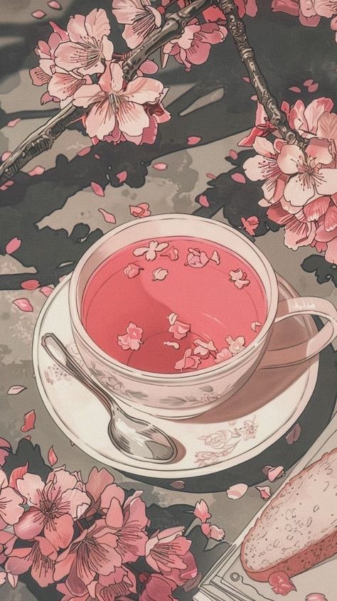 Pastel Lofi Aesthetic, Tea Wallpaper Aesthetic, Kawaii Illustration Wallpaper, Backgrounds Aesthetic Desktop, Cute Wallpaper Gif, Lofi Painting, Lofi Wallpaper Iphone, Kawaii Food Wallpaper, Sakura Aesthetic Wallpaper