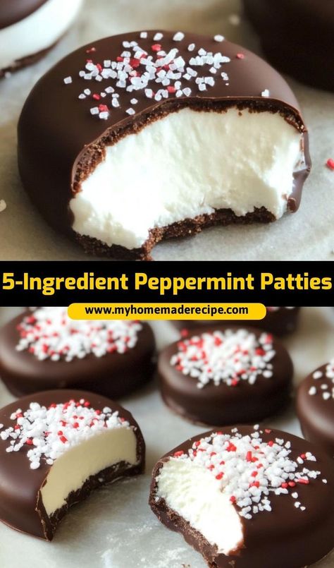 These 5-ingredient peppermint patties are the best peppermint patties for a quick and easy treat. Cool, minty, and coated in chocolate, they’re the ultimate peppermint patties for the holidays Chocolate Peppermint Whoopie Pies, Peppermint Chocolate Truffles, Home Made Peppermint Patties, Healthy Peppermint Recipes, York Peppermint Patty Recipes, Peppermint Deserts, Easy Christmas Dessert Recipes Quick, Xmas Baking Ideas Holiday Treats, Healthy Peppermint Patties