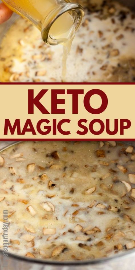 Keto Magic Soup (aka Keto Flu Soup) is a SUPER tasty keto soup recipe that will help you stay in ketosis and feel awesome! This easy keto recipe is loaded with cheddar cheese and bursting with flavor. Perfect as a keto lunch or keto dinner, and great for keto meal prep. Freezes beautifully! Magic Soup, Low Carb Soup Recipes, Keto Soup, Keto Lunch, Recetas Keto, Low Carb Soup, Makanan Diet, Keto Cooking, Keto Meal Prep