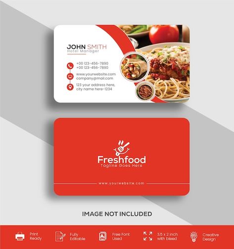 Vector professional restaurant food busi... | Premium Vector #Freepik #vector #card #brand-design #creative-card #red-card Visiting Card Restaurant, Food Company Visiting Card, Food Bussiness Card, Restaurant Visiting Cards Design, Catering Visiting Cards Design, Business Card For Restaurant, Food Visiting Card, Food Card Design, Visiting Cards Design Creative