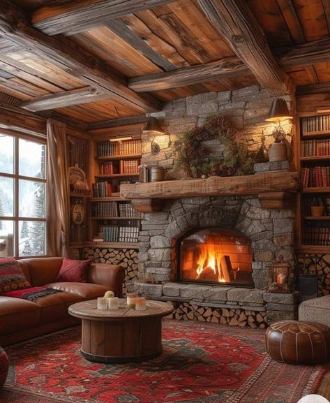 Reading Nooks For Kids, Charm Aesthetic, Wooden House Design, Log Cabin Interior, Log Cabin Ideas, Bedroom Fireplace, Cabin Interiors, Reading Nooks, Rustic Home Design