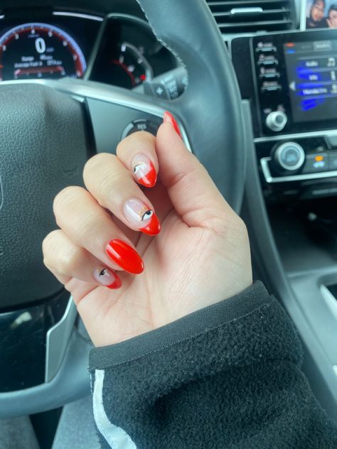 Nails With Red, Red French Tip, Evil Eye Nails, Red French, Eye Nails, Red Nail Polish, Red Nail Designs, Minimalist Nails, French Tip Nails