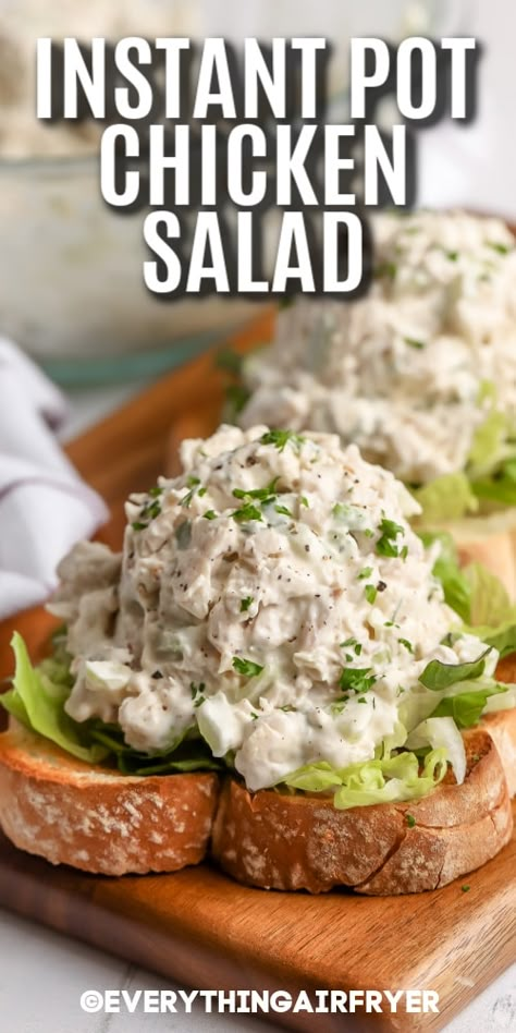 instant Pot chicken salad on a slice of bread with a writing Creamy Dijon Sauce, Homemade Chicken Salad, Seasoned Chicken Breast, Chicken In The Instant Pot, Wrap Chicken, Pressure Cooking Chicken, The Best Chicken Salad, Chicken Breast Sandwich, Creamy Dijon