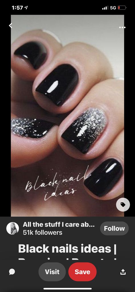 Nail Ideas Sns Powder, Black Dip Powder Nails Short, Black Dipped Nails Ideas, Black Wedding Nails, Fall Wedding Nails, Nails For Wedding, Black Gel Nails, Silver Nail Polish, Nails For Fall