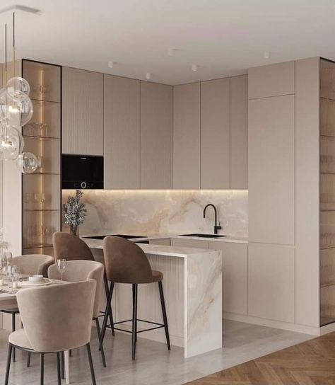 Minimal Kitchen Design, Kitchen And Dining Area, Beige Kitchen, Modern Kitchen Interiors, Kitchen Design Trends, Contemporary Kitchen Design, House Design Kitchen, Kitchen Room Design, Kitchen Inspiration Design