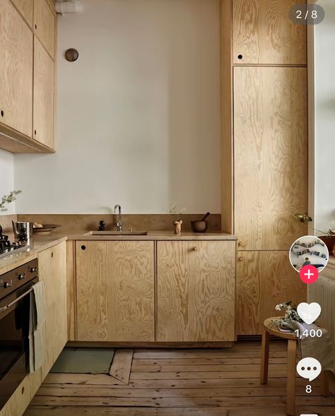 Plywood Kitchen, Scandinavian Apartment, Art Deco Home, Apartment Style, Custom Woodworking, Wood Kitchen, 인테리어 디자인, House Inspiration, A Kitchen