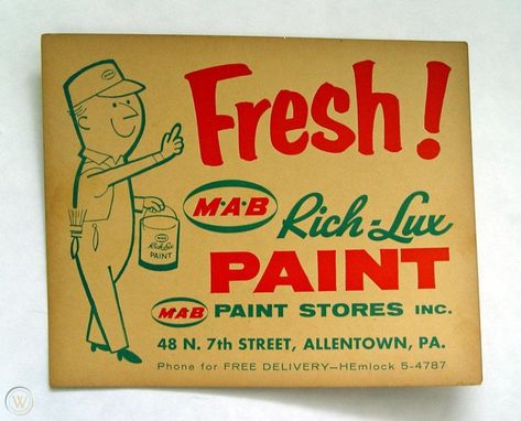 ORIGINAL 1940s ALLENTOWN, PA. MAB RICH LUX WET PAINT SIGN WITH CARTOON PAINTER | #1734118090 Wet Paint Sign, Paint Graphic Design, Paint Advertising, Pine Painting, Cardboard Sign, Allentown Pa, Sign Painter, Painting Logo, Sign Boards