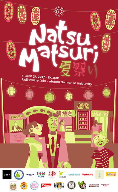 Upcoming Event: Natsu Matsuri: A Japanese Summer Festival 2017 at Ateneo on March 31 | The Cosplay and Anime Café: arkadymac.com .. Japanese Event Poster, Anime Event Poster, Food Event Poster, Japan Poster Design, Food Festival Design, School Event Poster, Japanese Summer Festival, Obon Festival, Food Festival Poster