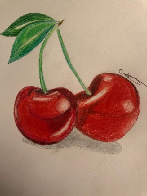 Draw With Colored Pencils Easy, Cool Colored Pencil Drawings Easy, Drawing Ideas Easy Realistic, Easy Realistic Drawings Color, Fruits Drawing Realistic, Realistic Easy Drawings, Cherry Drawing Pencil, Realistic Paintings Easy, Cherry Art Drawing