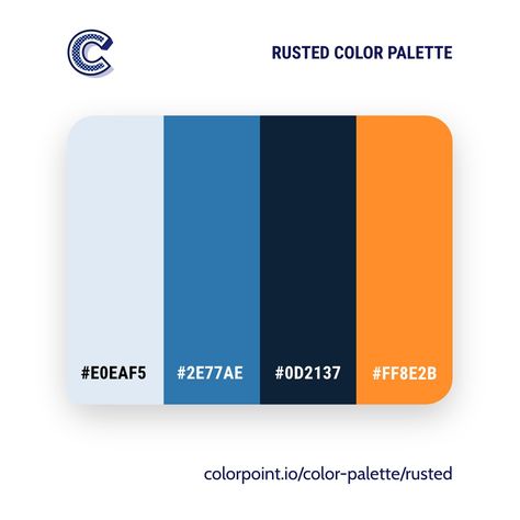 This bright and elegant color scheme brings together different shades of blue color. This combination is elegantly complemented by a vivid and brash shade of orange.

#art, #beautiful, #behance, #color, #colored, #colores #colorful, #coloring, #colorist, #colorpalette, #colors, #colour, #colourfull, #creative, #design, #designed, #designer, #designs, #dribbble, #elegant, #inspiration, #instaart, #madewithcolorpoint, #style, #ui, #uidesign, #ux, #uxdesign, #webdesign, #webdesigner Color Schemes Orange And Blue, Night Blue Color Palette, Blue And Orange Website, Orange And Blue Colour Palette, Color Contrast Design, Blue Orange Color Palette, Ui Color Palette, Orange And Blue Color Palette, Corporate Colors