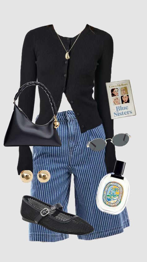 #asos #pinstripe #jorts #cardigan #summer #bluesisters #outfit #outfitbuild #meshpumps #balletpumps #aupen #atoleajewellery #summerinspo #shuffleinspo Cardigan Summer, Ballet Pumps, Fall Winter Outfits, Winter Outfits, Asos, Fall Winter, Pumps, My Style, Blue