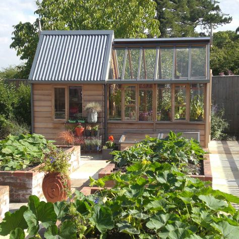 If you need a greenhouse and a storage shed but don't have the space and budget for two structures, the Gabriel Ash Rosemoor Combi will come to the rescue. Is it a shed with a greenhouse attached, or a greenhouse with an added shed? Either way, greenhouse sheds made of natural red cedar wood are convenient and look great. The Rosemoor Greenhouse Shed Combo uses tempered glass side panels and a mix of glass and corrugated aluminum roofing for an optically clear, well-protected structure. It has a Serre Diy, Diy Greenhouse Plans, Greenhouse Shed, Home Greenhouse, Backyard Greenhouse, Wooden Greenhouses, Small Greenhouse, Greenhouse Plans, Diy Greenhouse