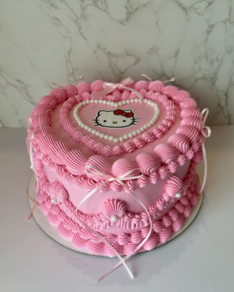 Hello Kitty cutie 🩷😻 #idahofalls #idahofallscakes #heartcake #vintagecake #buttercreamcake #lambethcake #coquettecake Hello Kitty Cakes Aesthetic, Hello Kitty Cake Aesthetic, Hello Kitty Cake Y2k, Hello Kitty Heart Cake, Wedding Cakes Hello Kitty, Hello Kitty Cake Birthday, Hello Kitty Theme Cake, Heart Shaped Hello Kitty Cake, Birthday Cake 9