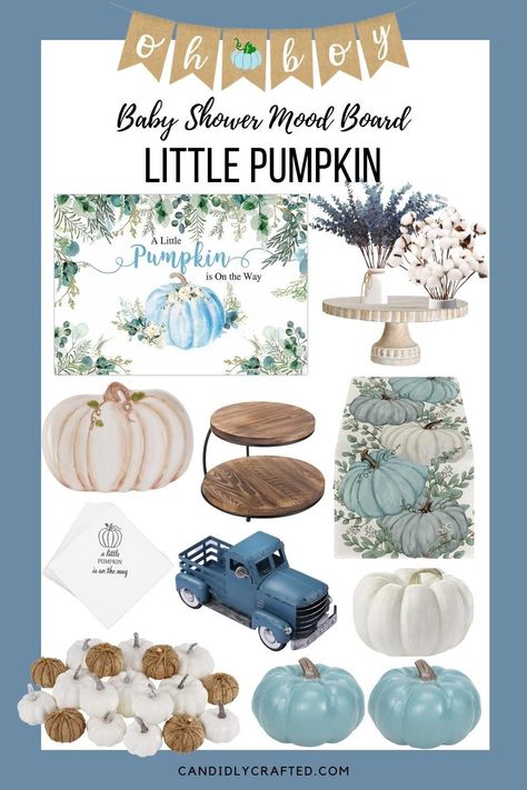 Fall Baby Boy Shower Decor, Blue Harvest Baby Shower Theme, Fall Baby Shower Boy Theme, Little Pumpkin Blue Baby Shower Ideas, My Little Pumpkin Baby Shower Ideas Boy Centerpieces, My Little Pumpkin Baby Shower Ideas Boy, October Baby Shower Themes Boy, Pumpkin Baby Boy Shower Theme, Fall Baby Boy Shower Centerpieces