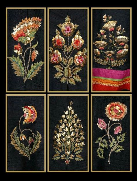 Pinterest: @pawank90 Dirndl, Gota Work Design, Mughal Inspired Fashion, Mughal Embroidery Motifs, Motifs Design Pattern, Small Embroidery Motifs, Small Embroidery Designs, Mughal Motifs, Orange Dupatta