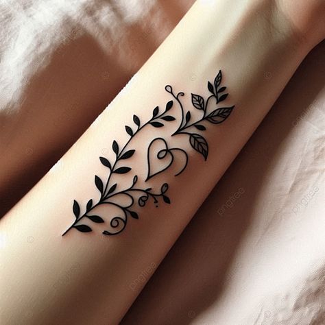 Intricate Vine And Leaf Tattoo With Heart Design Background Background Flower Tattoo, Heart Leaf Tattoo, Leaf Heart Tattoo, Ivy Tattoo Design, Vine Wrist Tattoo, Tattoo With Heart, Vines Tattoo, Heart Tattoo Design, Ivy Tattoo