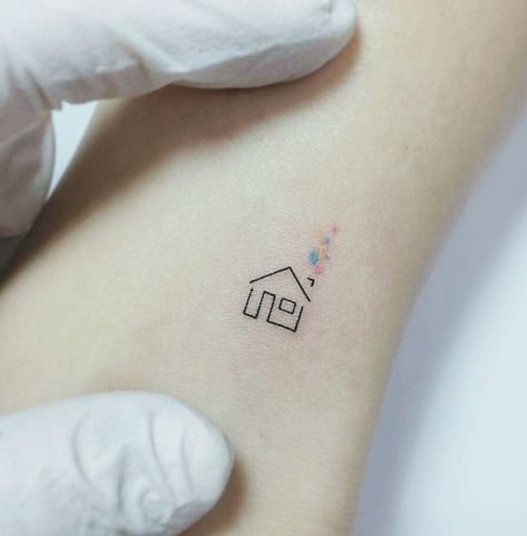 Small House Tattoo Simple, Childhood Home Tattoo, Tiny House Tattoo, House Tattoo Simple, Small House Tattoo, Humble Tattoo, Hannah Tattoo, Ant Tattoo, Stag Tattoo