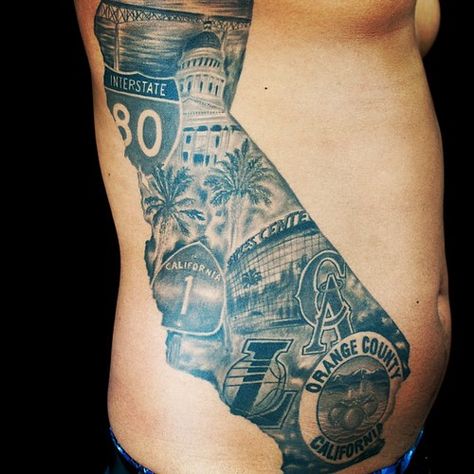 California State Tattoos, Orange County Tattoo, California Tattoos, Cali Tattoo, State Tattoos, Florida Tattoos, Bear Ideas, California Tattoo, Mexican Art Tattoos