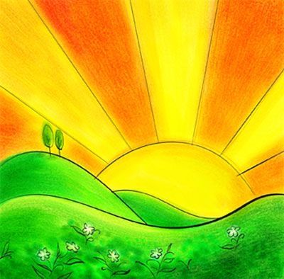 Sunrise Drawing, Grade 2 Art, Church Bulletin Board Ideas, 1 John 4 8, Pastel Drawings Easy, Peace Pole, Cute Easy Paintings, Easy Disney Drawings, Oil Pastel Drawings Easy