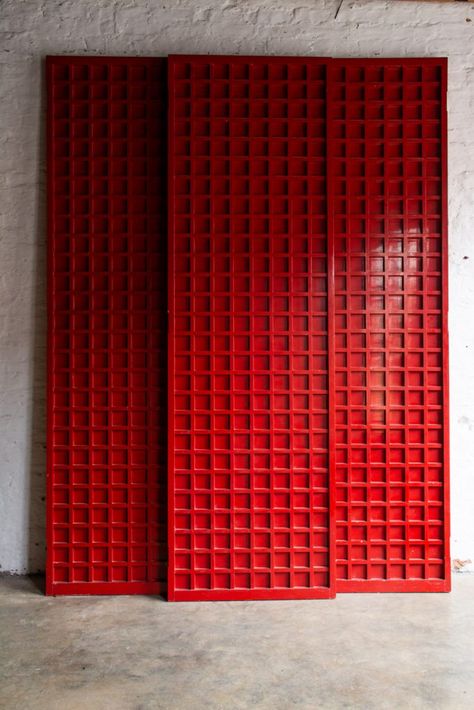 Red Tv Stand, Space Restaurant, Jamaican Restaurant, Steel Bar Stools, House Dressing, Open Coat, Red Panels, Japanese Artwork, Eames Chairs